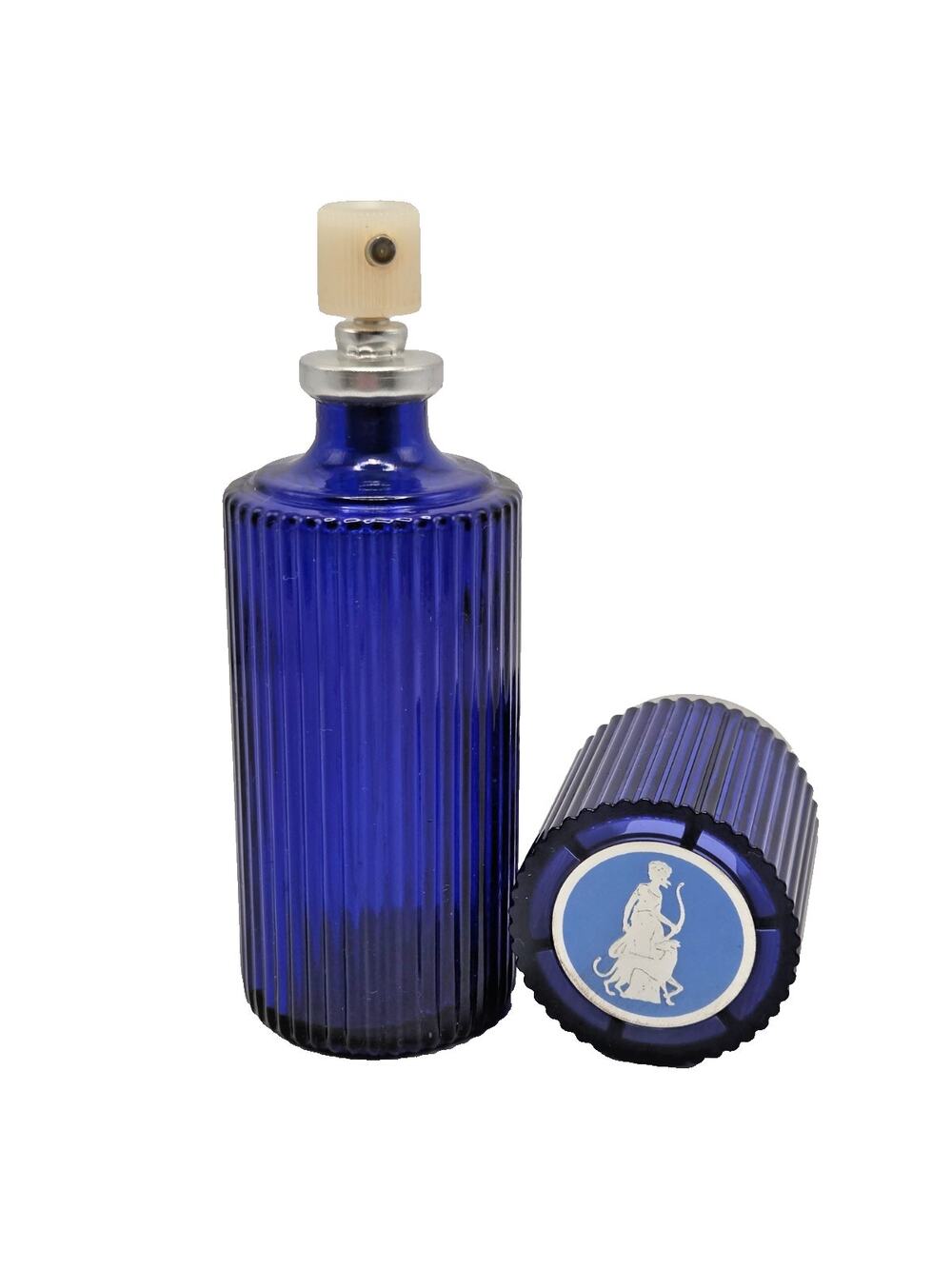 VINTAGE AVON MOONWIND COBALT BLUE GLASS EMPTY SPRAY PERFUME BOTTLE
